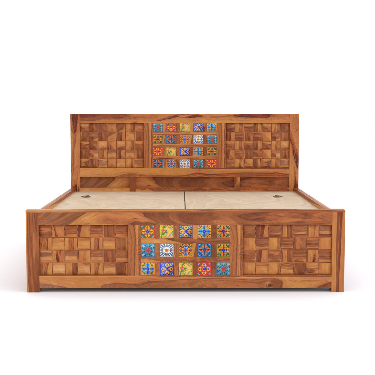 Eltrion Sheesham Wood King Size Bed With Storage (Honey Finish)