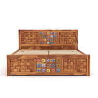 Eltrion Sheesham Wood King Size Bed With Storage (Honey Finish)