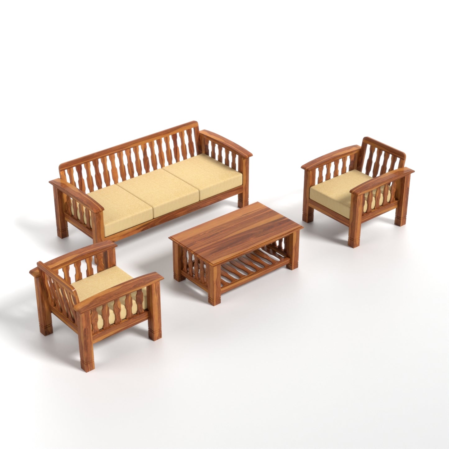 Raiden 5 Seater Solid Wood Sofa (Honey Finish)