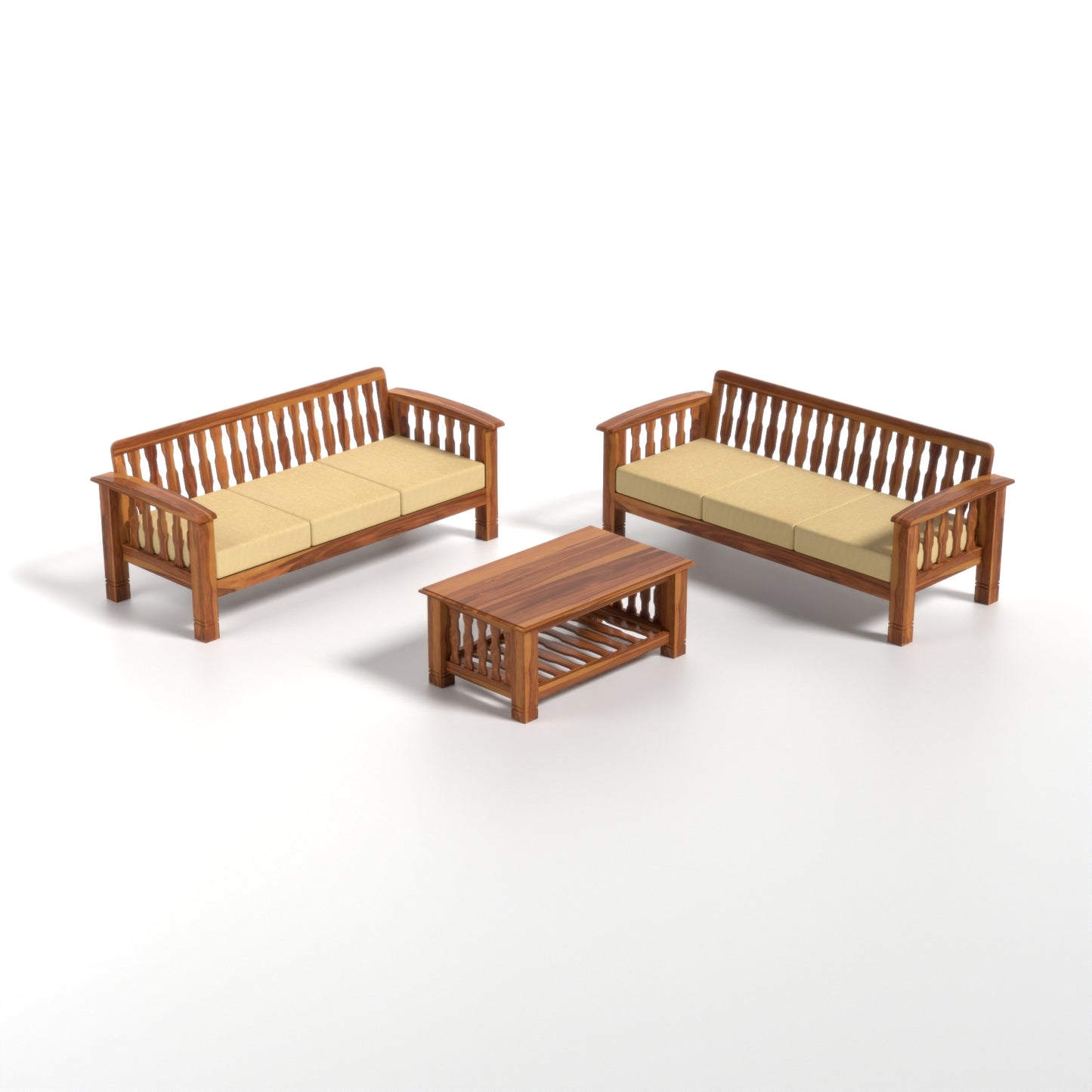Raiden 3+3 Seater Solid Wood Sofa (Honey Finish)