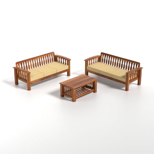 Raiden 3+3 Seater Solid Wood Sofa (Honey Finish)