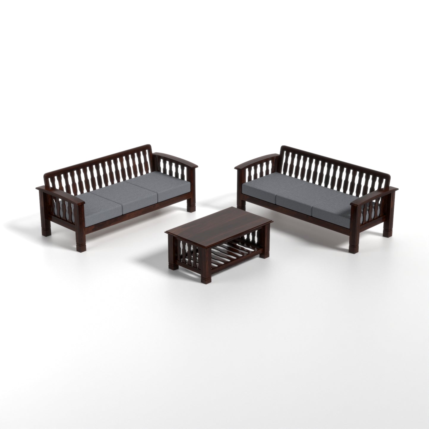 Raiden 3+3 Seater Solid Wood Sofa (Walnut Finish)