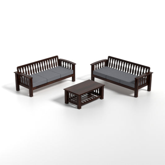 Raiden 3+3 Seater Solid Wood Sofa (Walnut Finish)