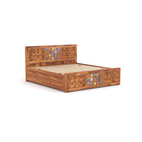 Eltrion Sheesham Wood King Size Bed With Storage (Honey Finish)