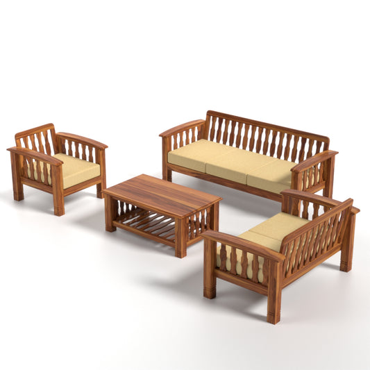 Raiden 6 Seater Solid Wood Sofa (Honey Finish)