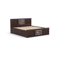 Eltrion Sheesham Wood Queen Size Bed With Storage (Walnut Finish)