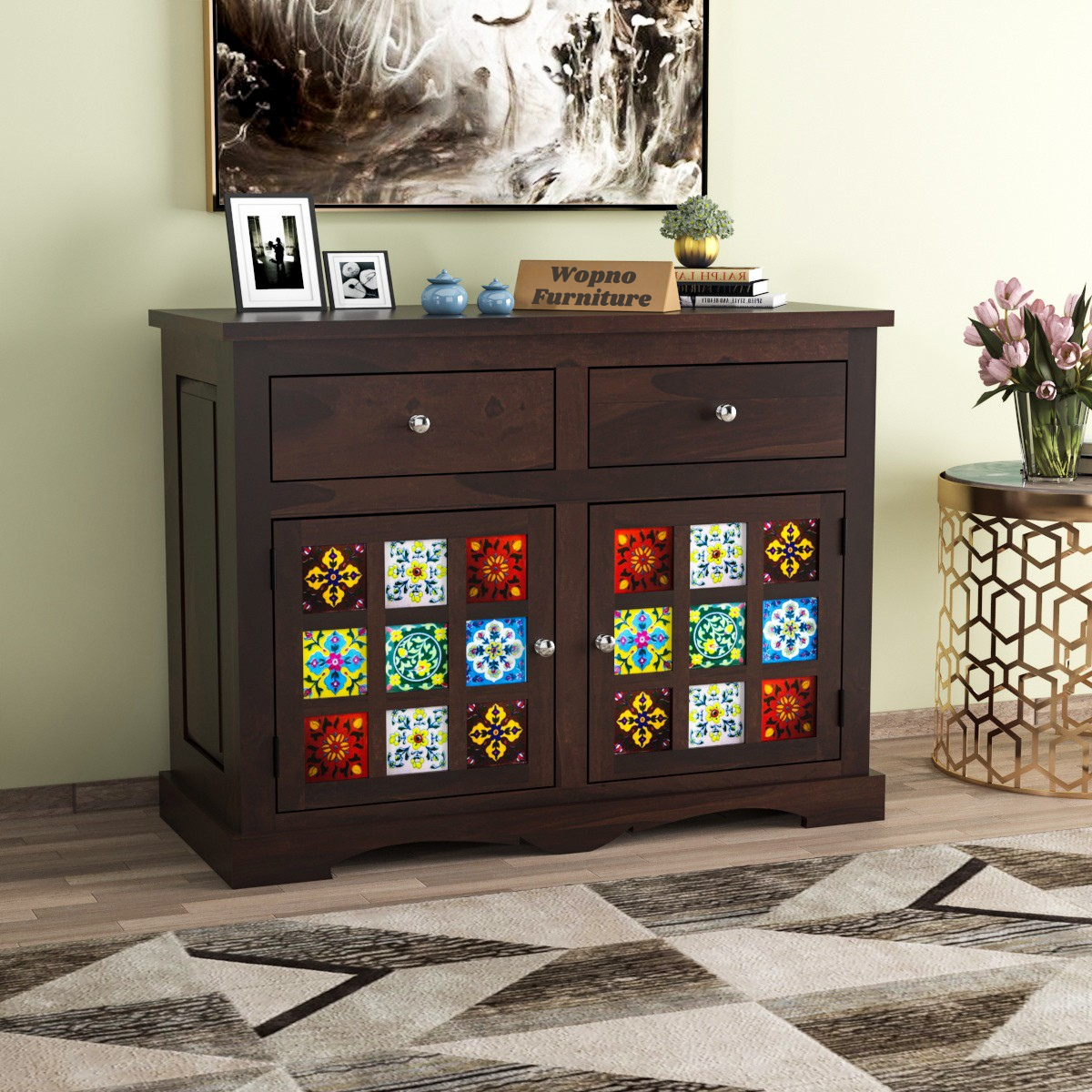 Pivra Solid Sheesham Wood Sideboard and Cabinets (Walnut Finish)
