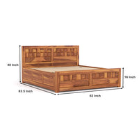 Vantrex Sheesham Wood Queen Size Bed With Storage (Honey Finish)