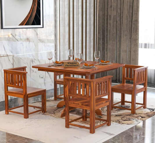 Virello Sheesham Wood Dining Set 4 Seater (Honey Finish)