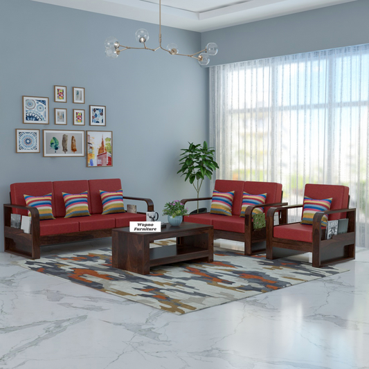 Zandor Sheesham Wooden 6 Seater Sofa Set (Walnut Finish)