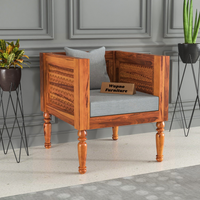 Cindor Solid Sheesham  Wooden 1 Seater Sofa Arm Chair (Honey Finish )