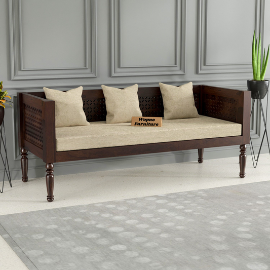 Exrel  Solid Sheesham Wooden 3 Seater Sofa (Walnut Finish )