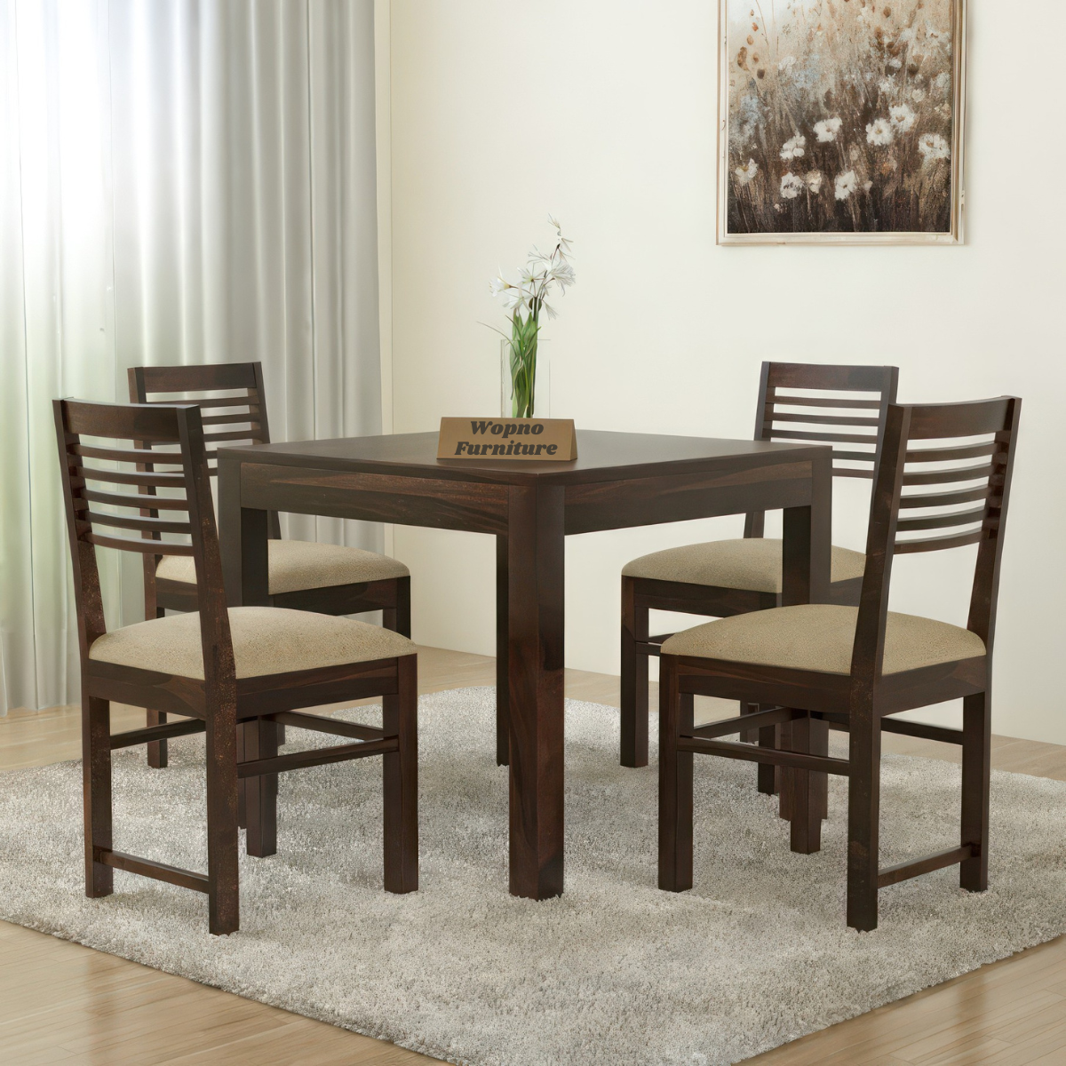 Norvik Sheesham Wood Dining Set 4 Seater (Walnut Finish)