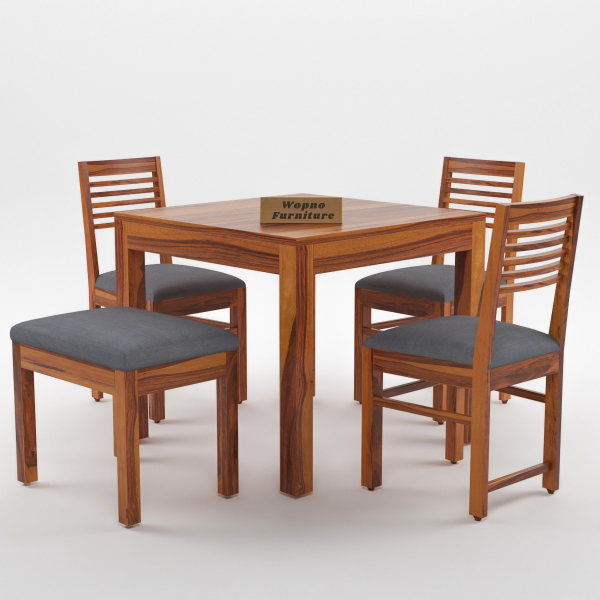 Norvik Sheesham Wood Dining Set 4 Seater With Bench (Honey Finish)