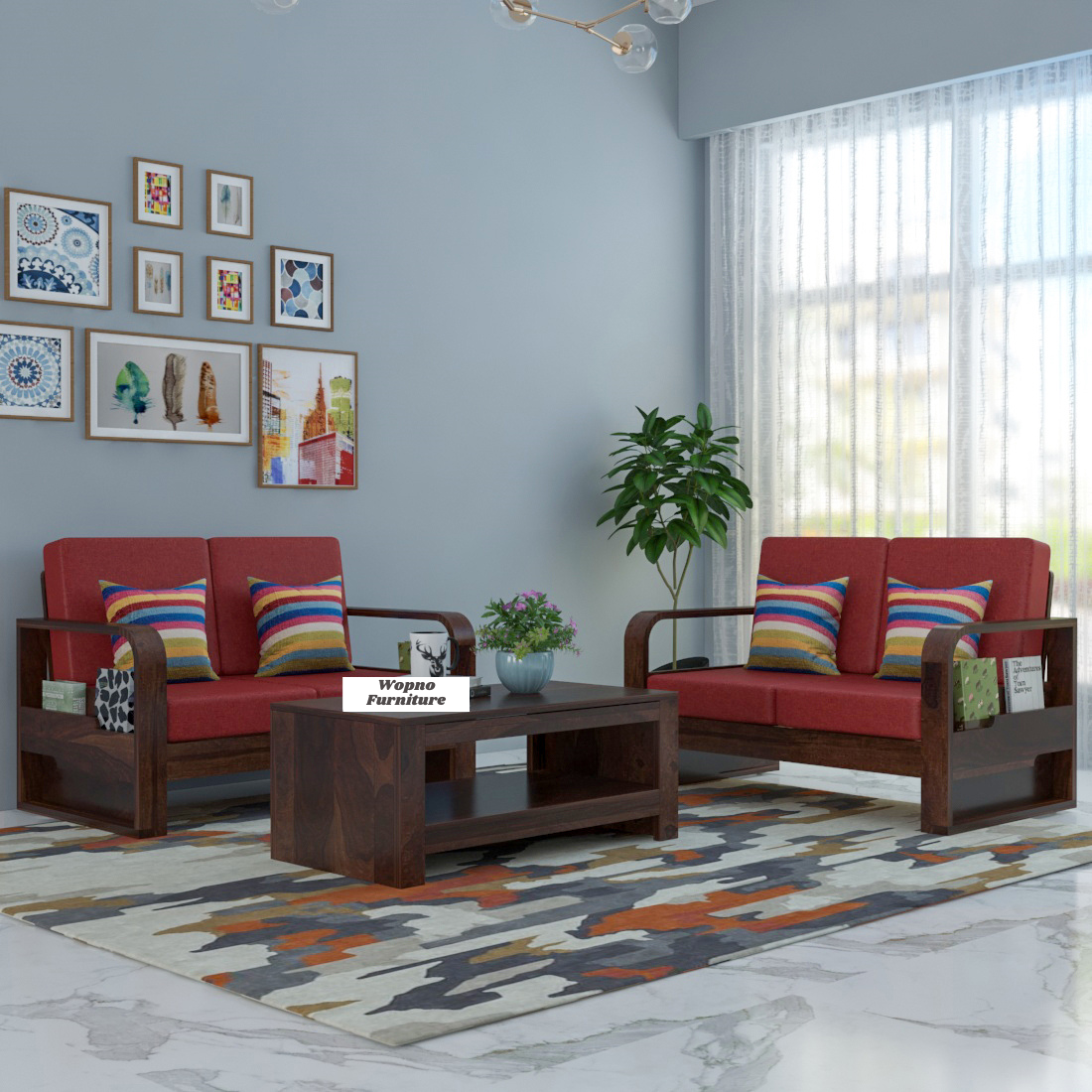 Orynel Sheesham Wooden 4 Seater Sofa Set (Walnut Finish)