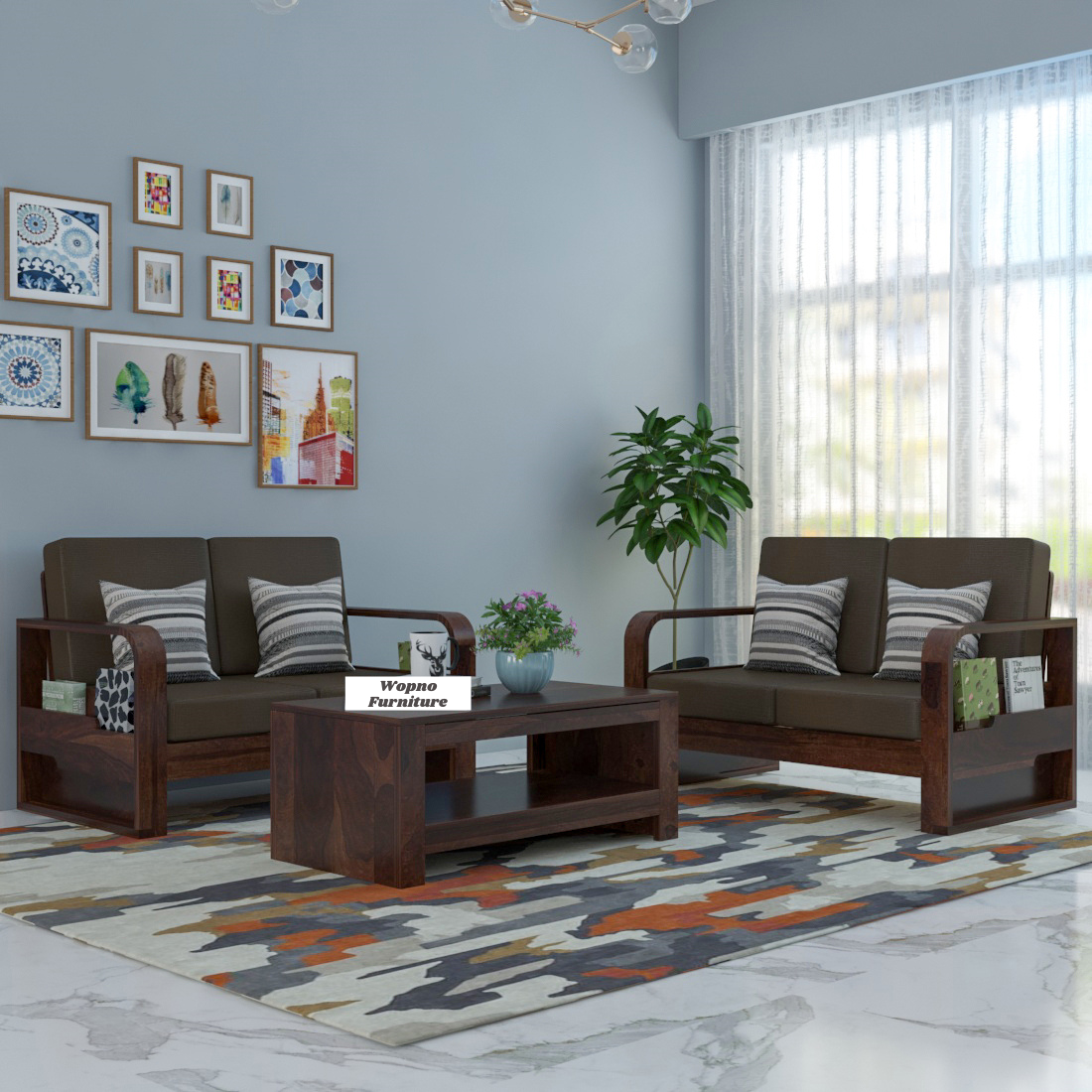 Orynel Sheesham Wooden 4 Seater Sofa Set (Walnut Finish)