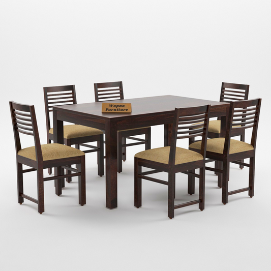 Norvik Sheesham Wood Dining Set 6 Seater (Walnut Finish)