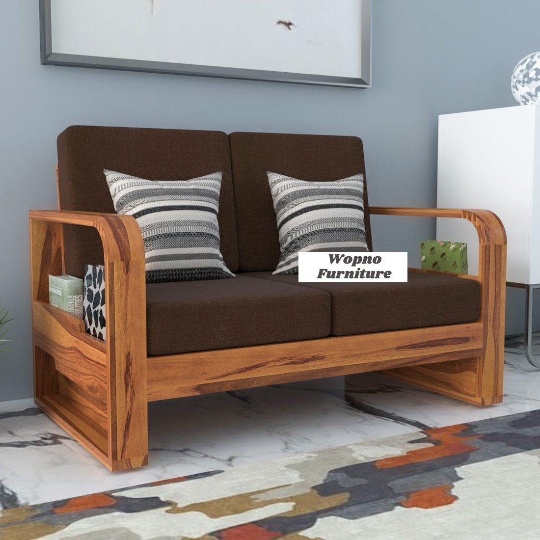 Juvric  Solid Sheesham Wooden 2 Seater Sofa Set (Honey Finish)