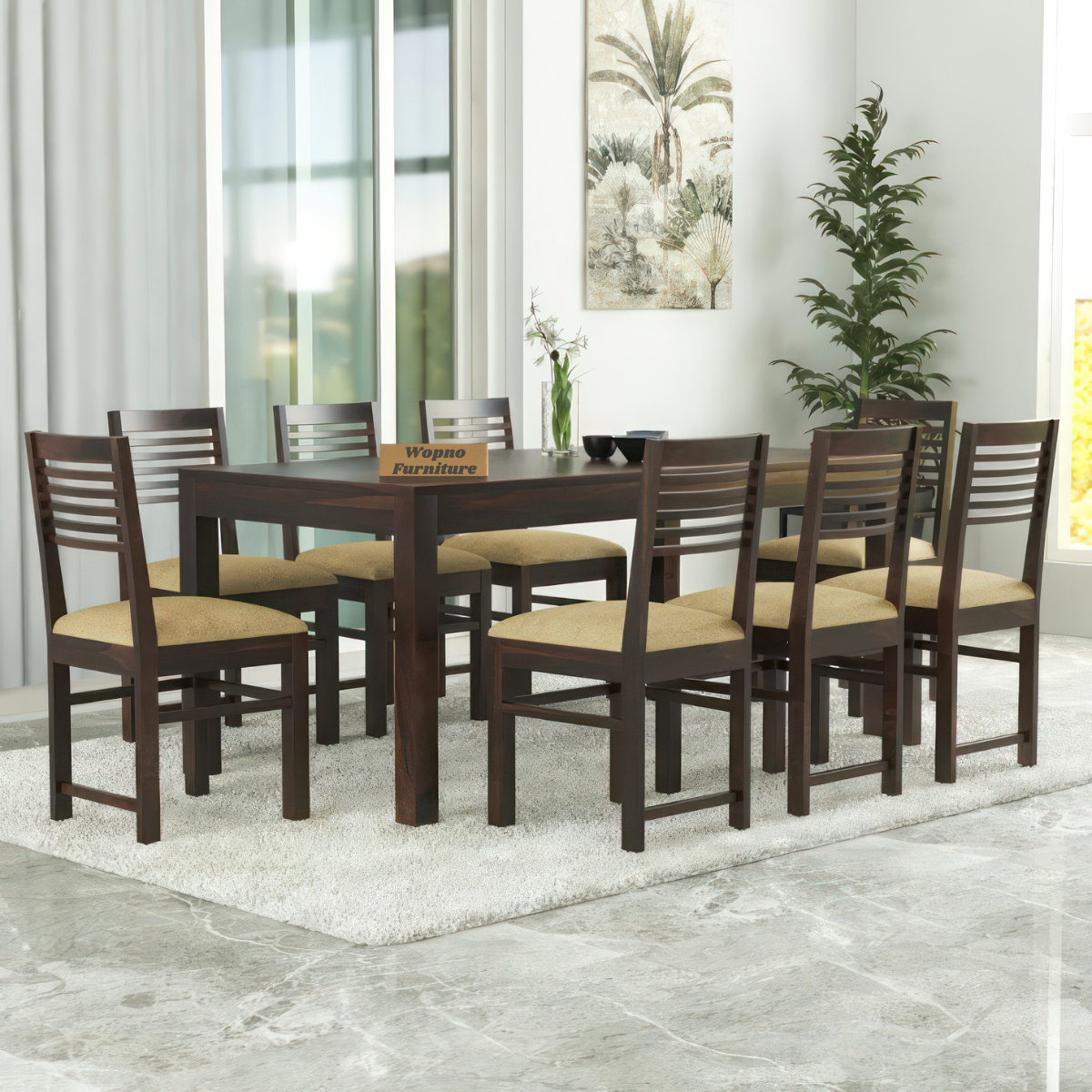 Norvik Sheesham Wood Dining Set 8 Seater (Walnut Finish)