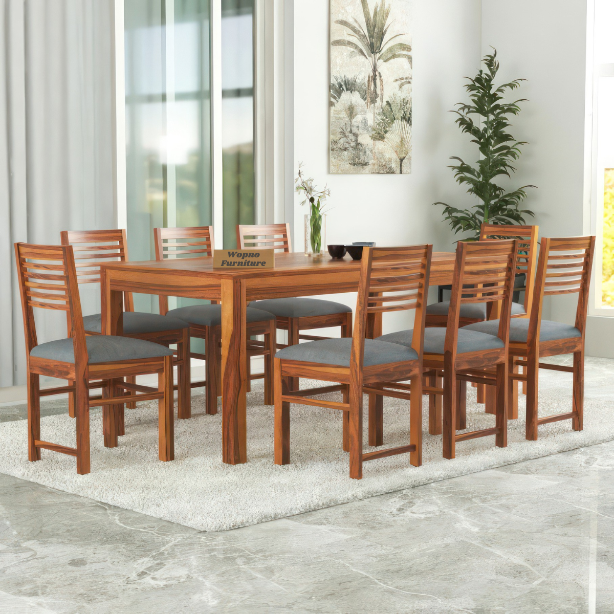 Norvik Sheesham Wood Dining Set 8 Seater (Honey Finish)