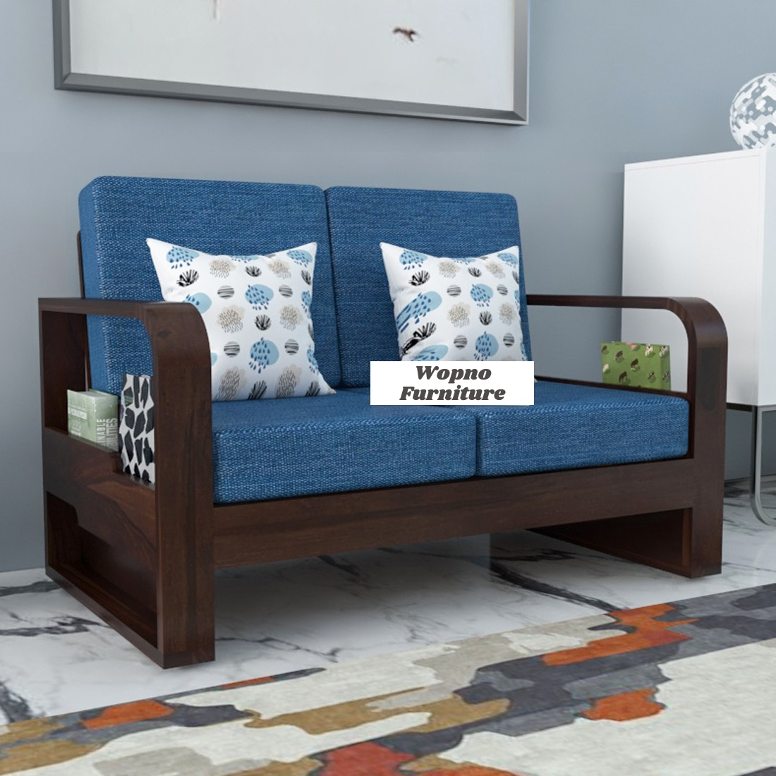Juvric Solid Sheesham Wooden 2 Seater Sofa Set (Walnut Finish)