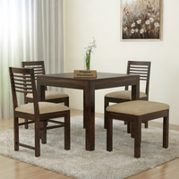 Norvik Sheesham Wood Dining Set 4 Seater With Bench (Walnut Finish)
