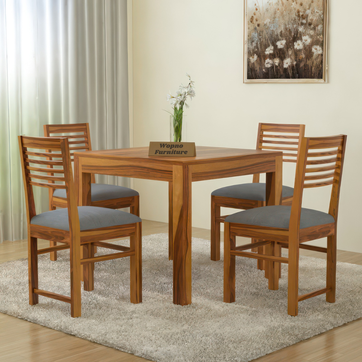 Norvik Sheesham Wood Dining Set 4 Seater (Honey Finish)