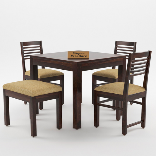 Norvik Sheesham Wood Dining Set 4 Seater With Bench (Walnut Finish)