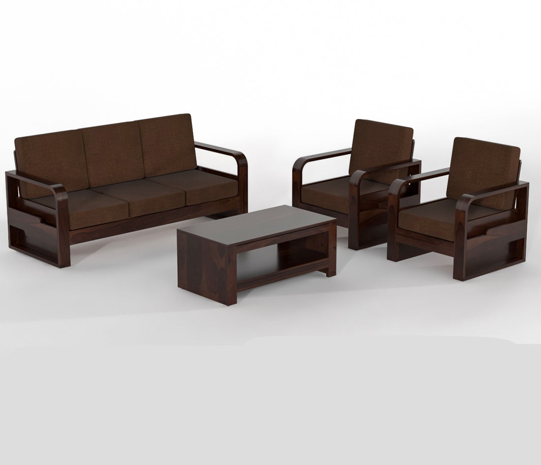 Brivon Sheesham Wooden 5 Seater Sofa Set (Walnut Finish)